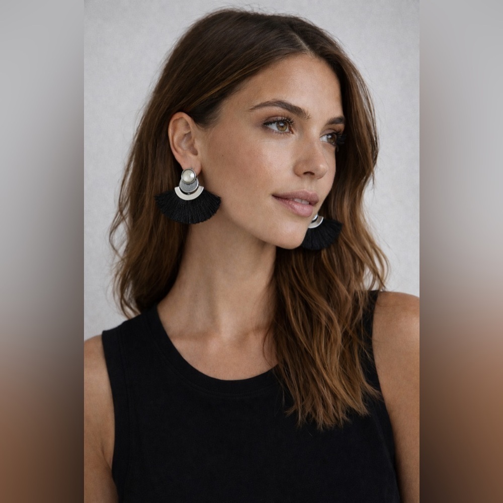 Nasty Gal Black & Silver Statement Tassel Earrings – Fan Fringe - Picture 1 of 3